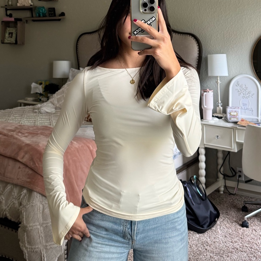 Wayf Cream Long Sleeve Blouse